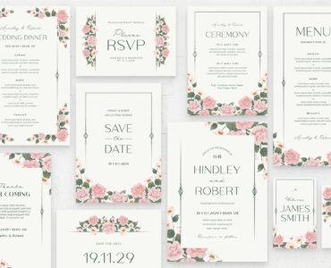Wedding Invite Template Set Flowers (PSD Format)