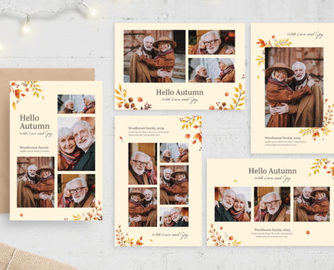 Autumn Family Photo Card Template Set (PSD Format)