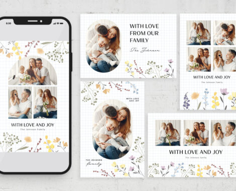 Floral Family Photo Card Template (AI, EPS Format)