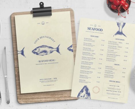 Rustic Seafood Menu Template (PSD Format)