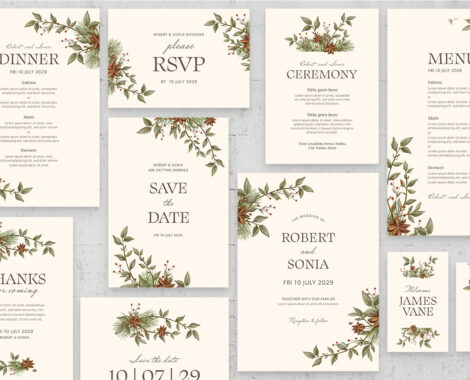 Rustic Wedding Stationery Templates Suite (PSD Format)