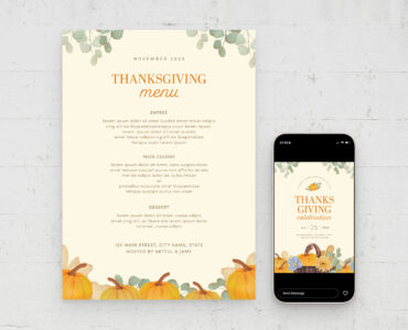 Thanksgiving Card with Watercolor Pumpkins (PSD Format)