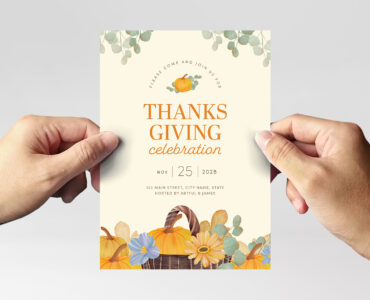 Thanksgiving Card with Watercolor Pumpkins (PSD Format)