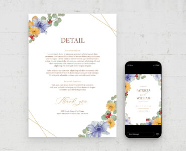 Wedding Card with Watercolor Flower Illustrations (PSD Format)
