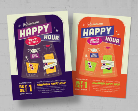 Halloween Happy Hour Flyer Template in PSD AI EPS
