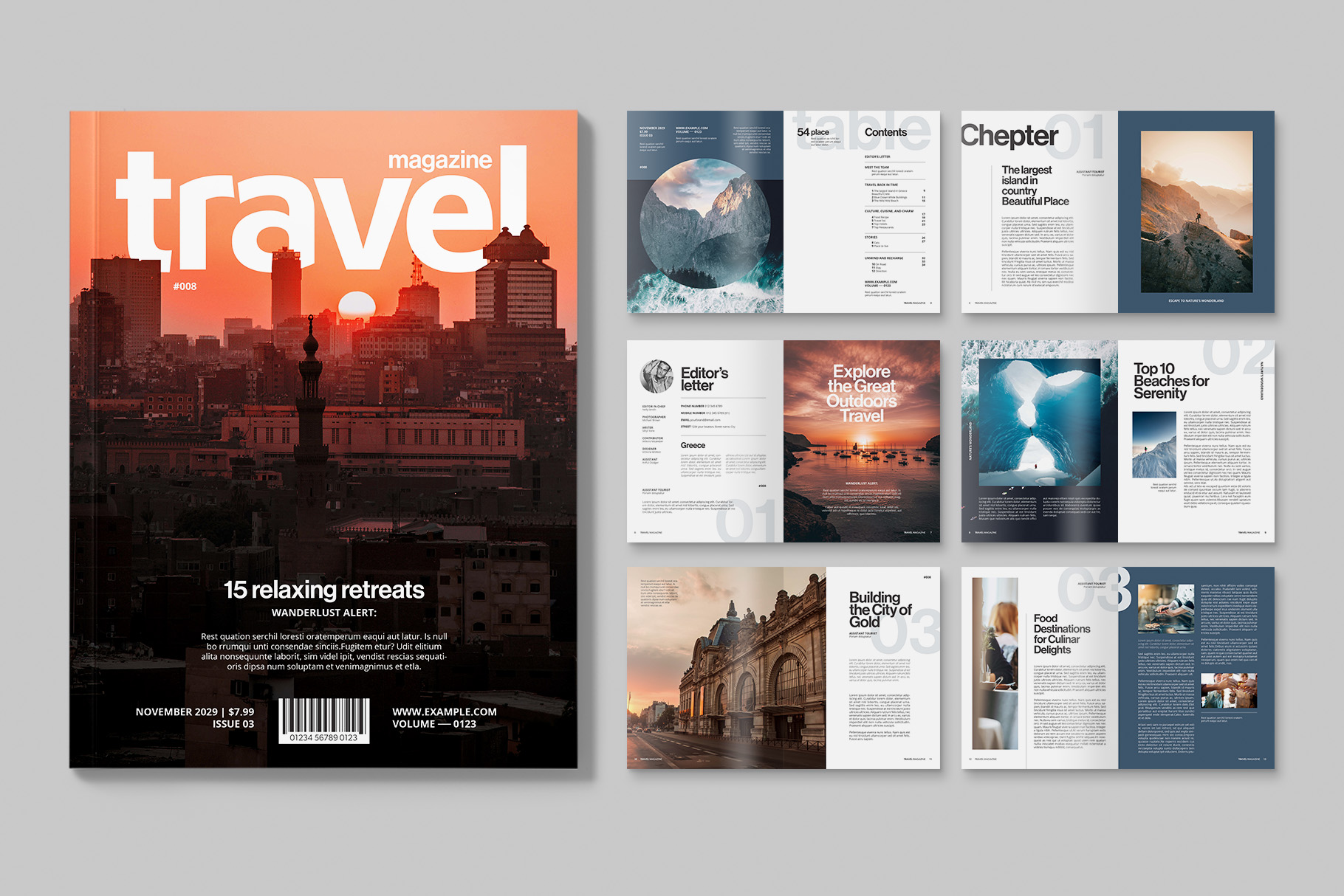 Travel Magazine Template in InDesign INDD format