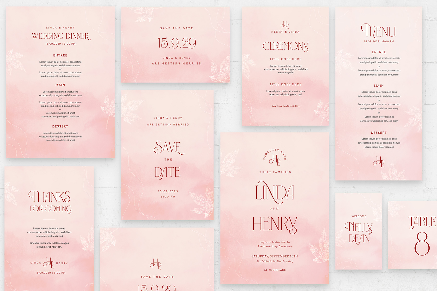 Pink Fall Watercolor Wedding Suite in AI EPS