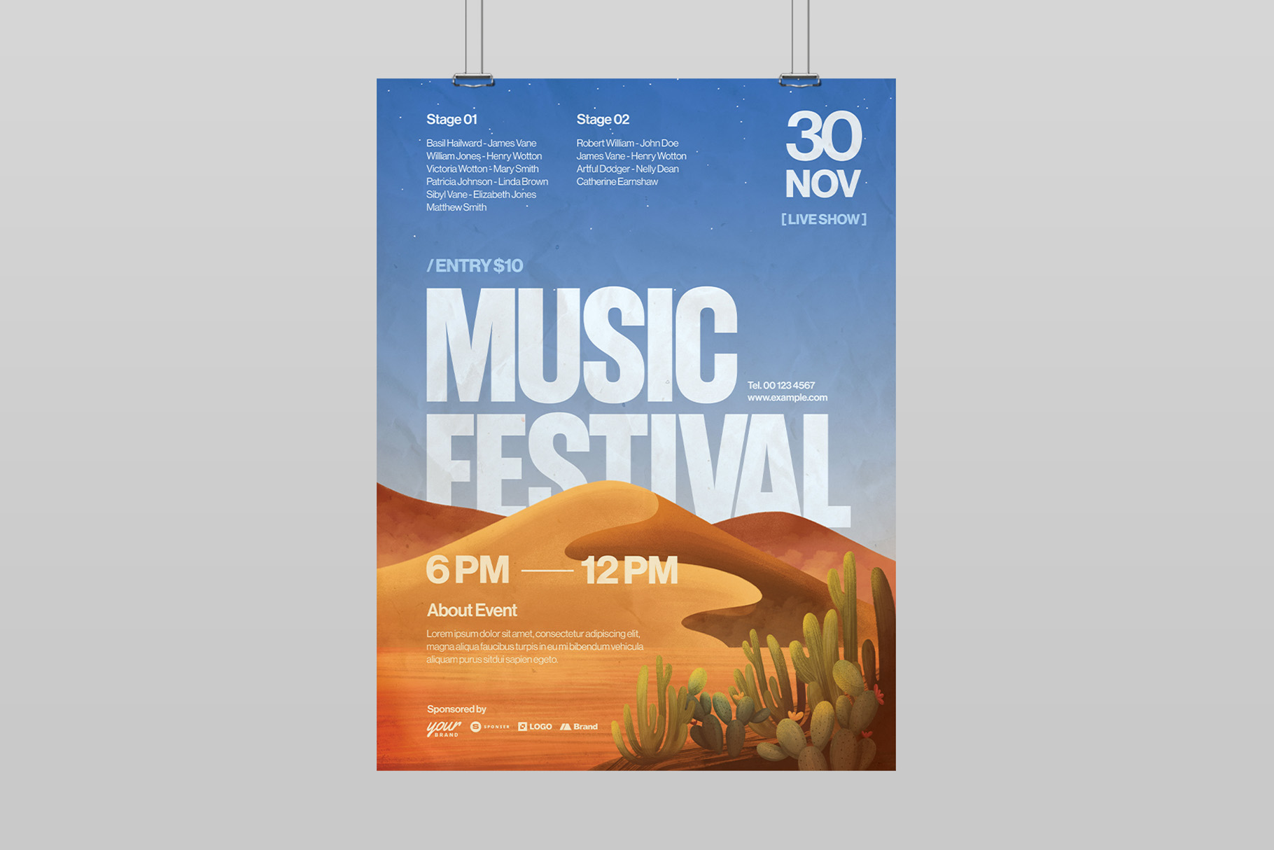 Desert Music Festival Poster Template in PSD