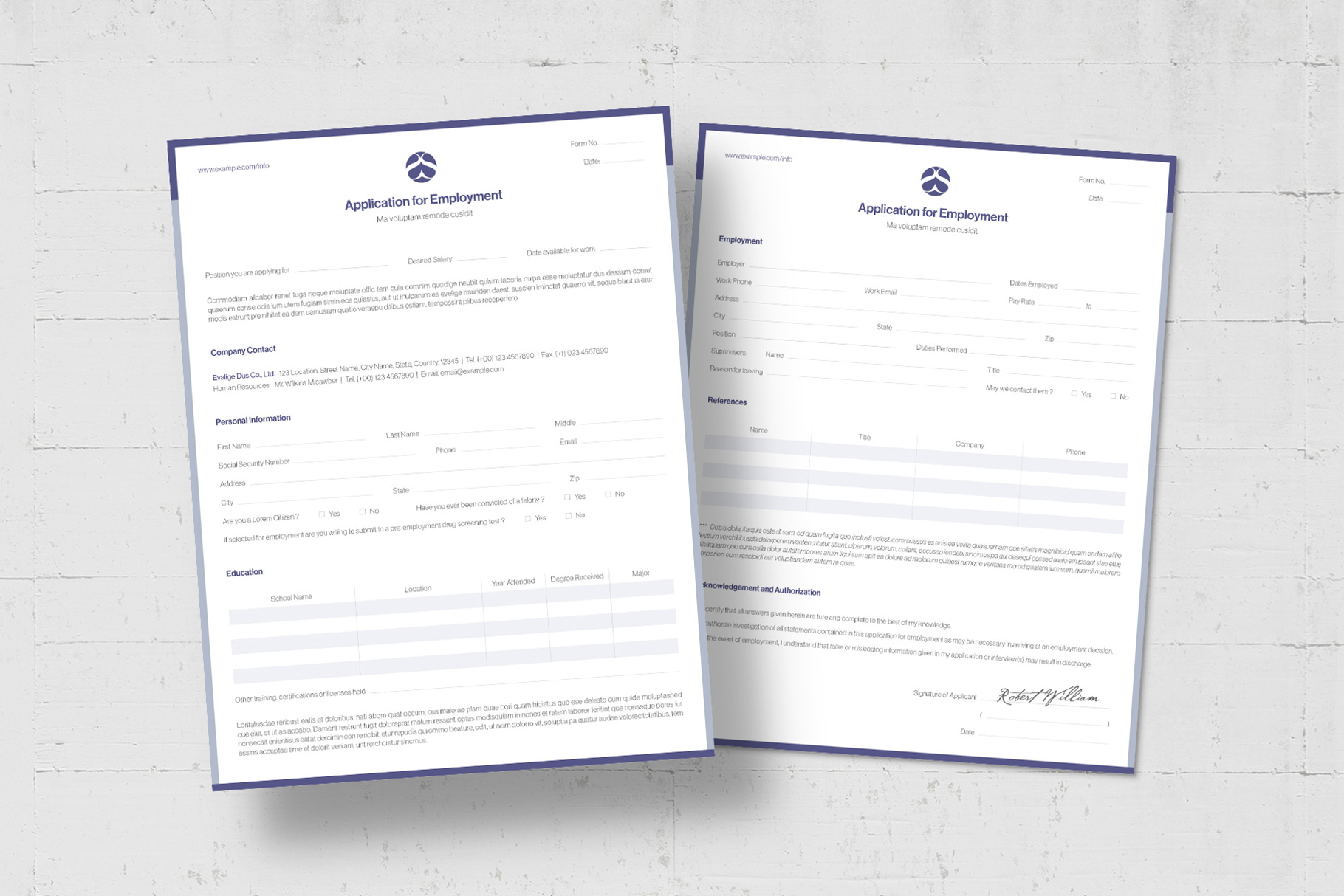 Employee Personal Information Form in INDD format