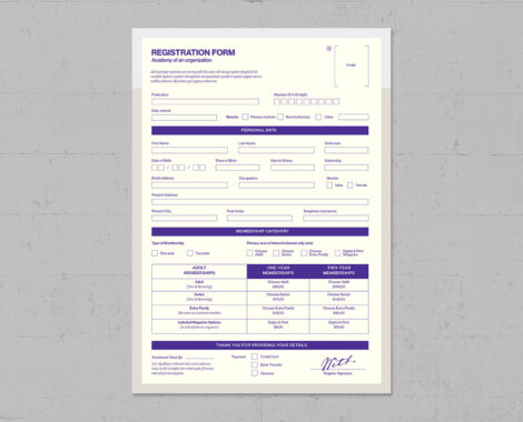 Member Registration Form InDesign format